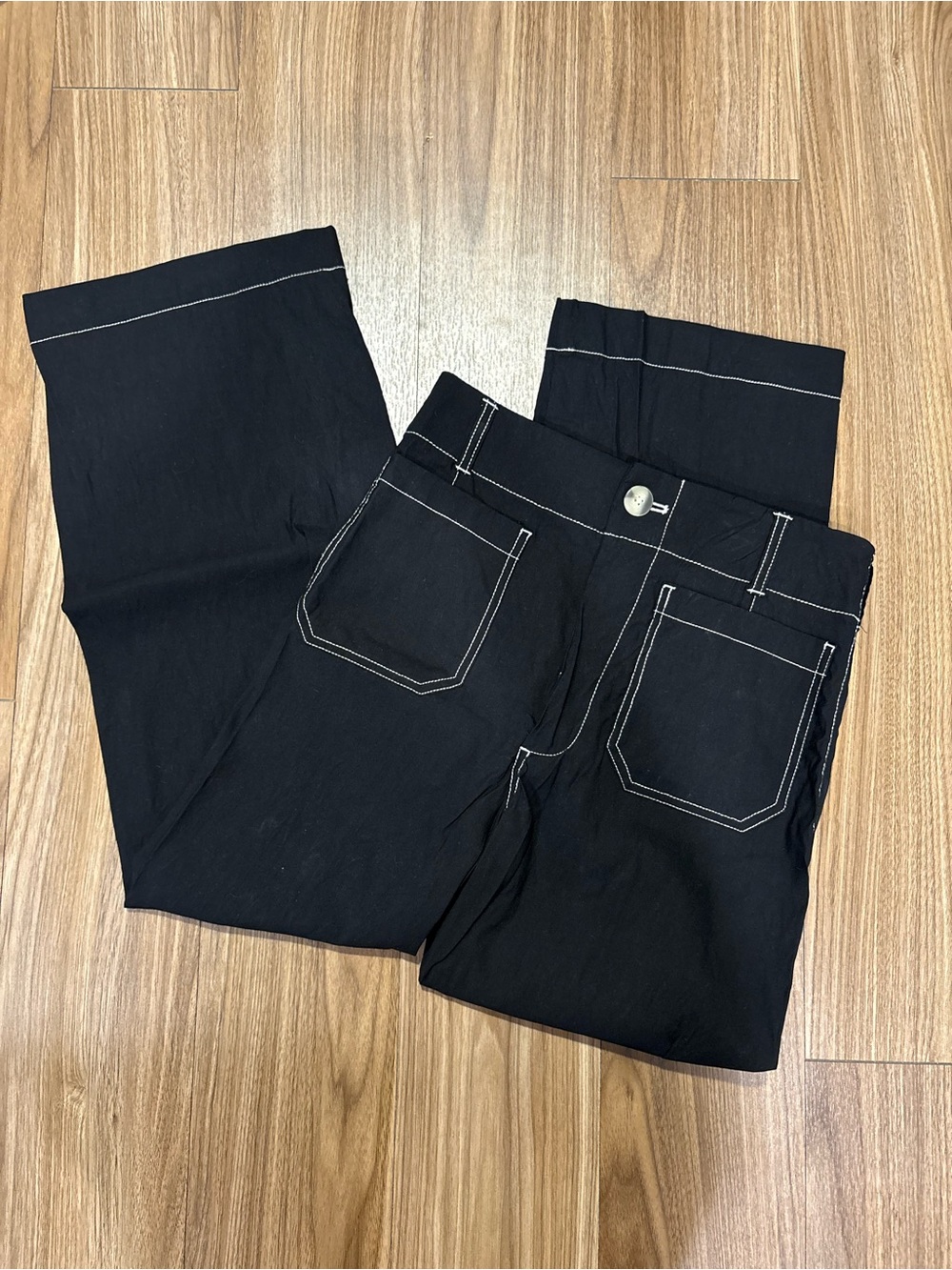 Maeve Black Bootcut Jeans with White Contrast Stitching